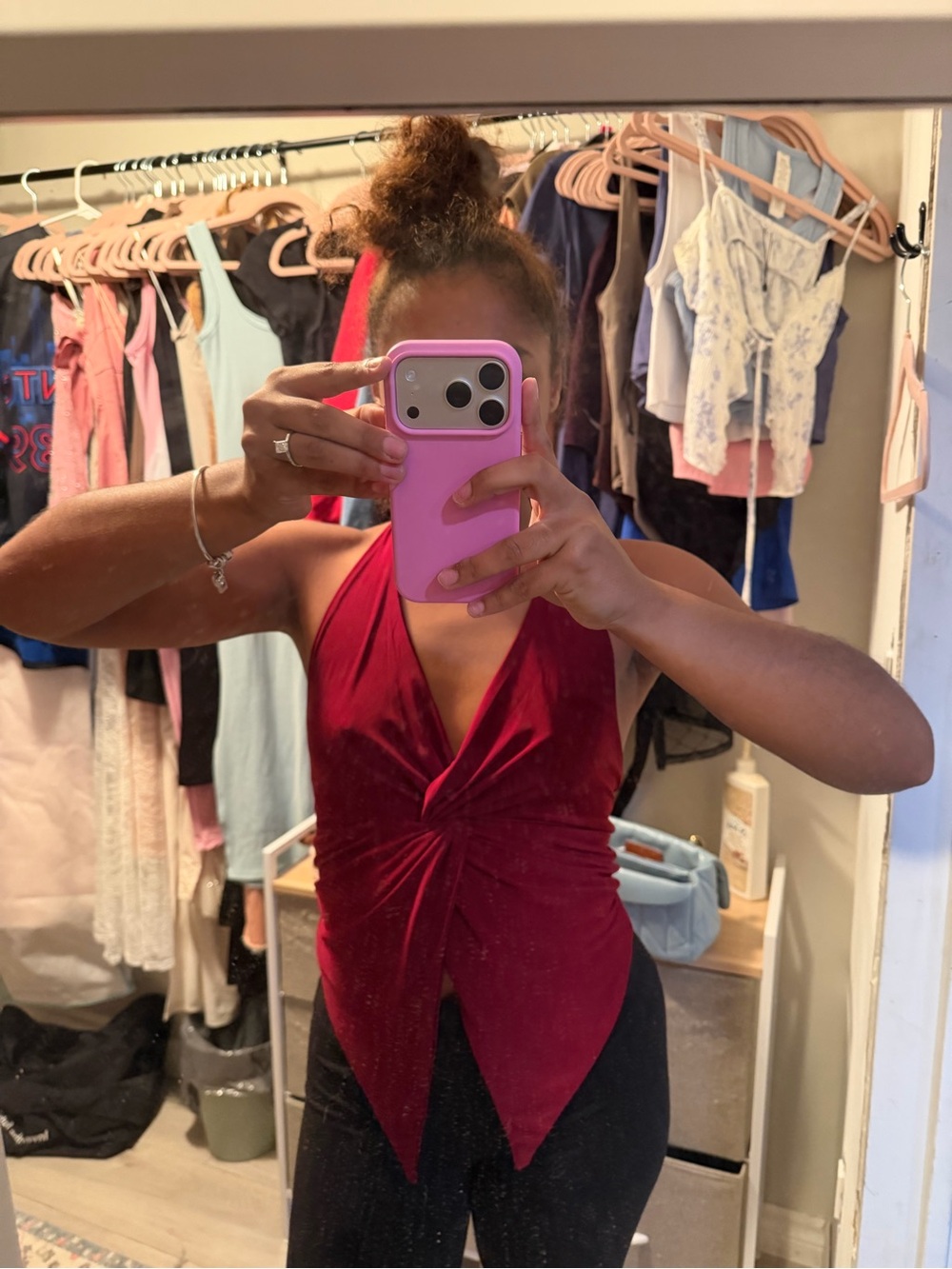 Windsor Deep Red Twist-Front Halter Camisole
